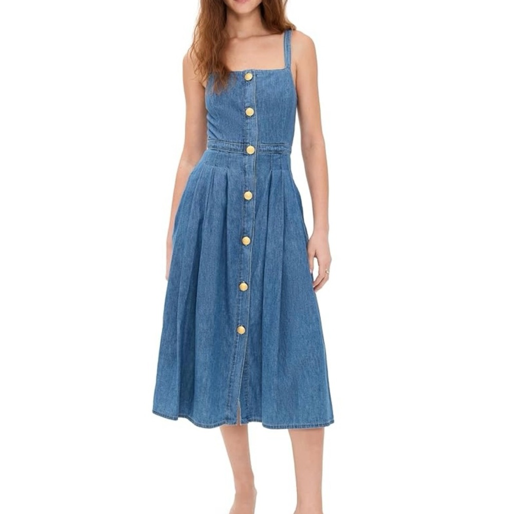 L'AGENCE Esmeralda Pinafore Dress - Stokes Blue Midi Dress